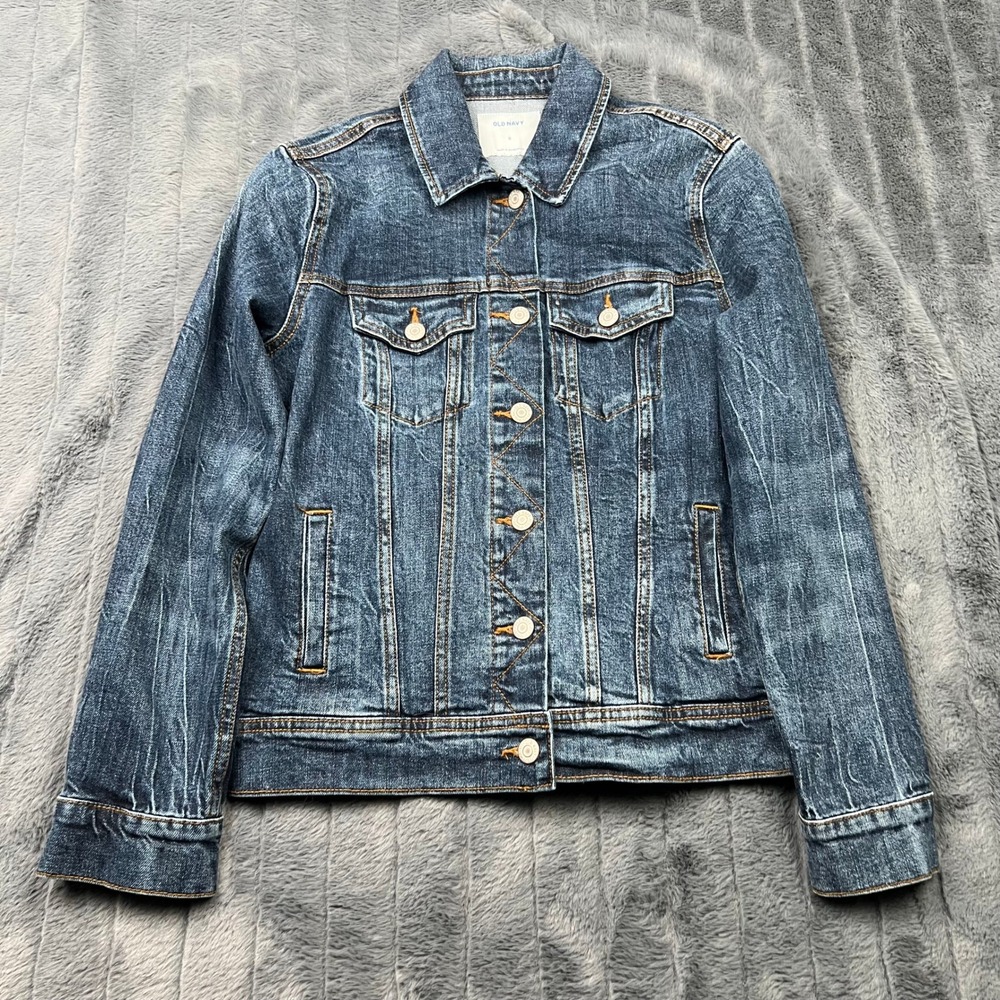 Old Navy Womens Medium Wash Denim Trucker Jacket Size S Blue RN 54023